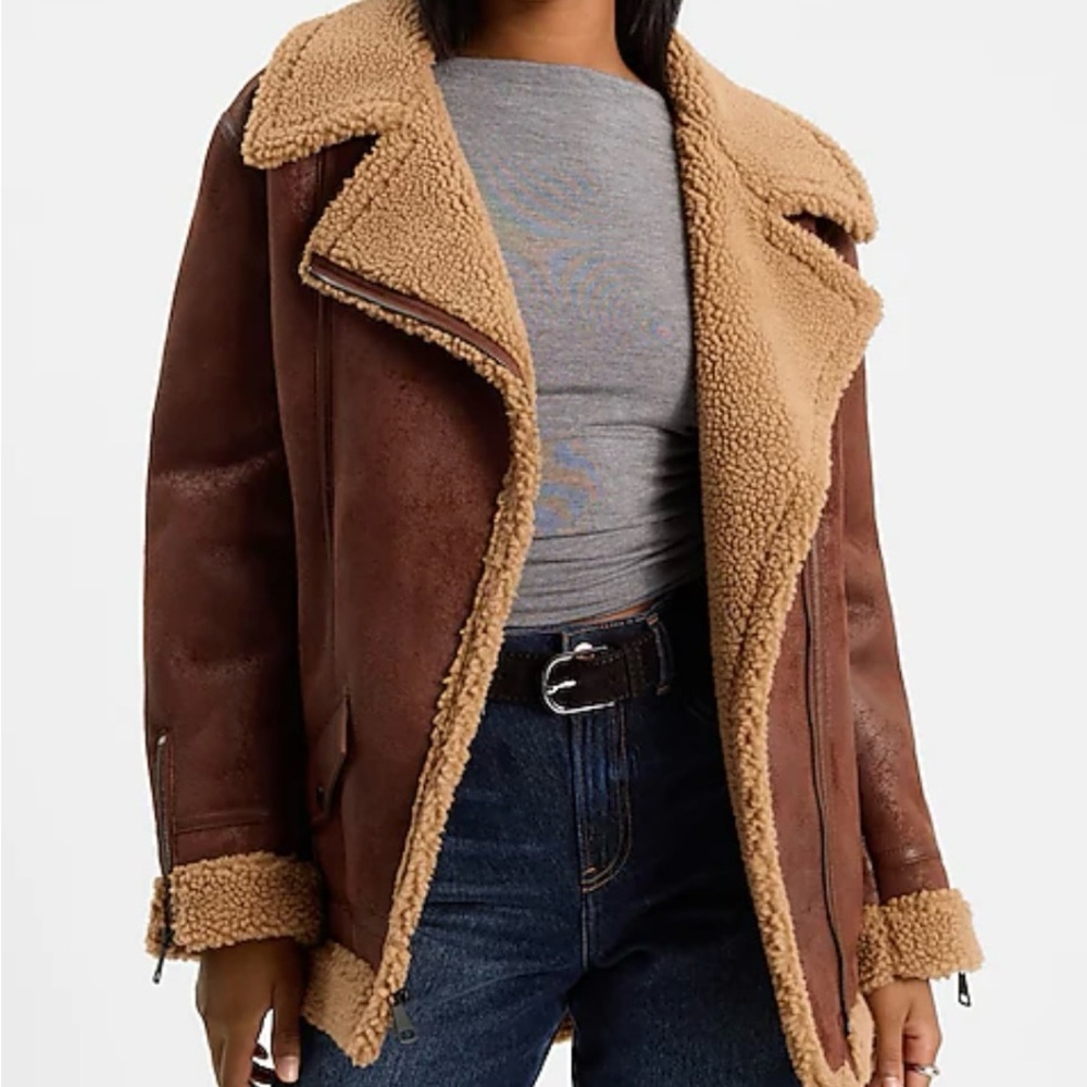 Express Faux Suede Sherpa Moto Jacket